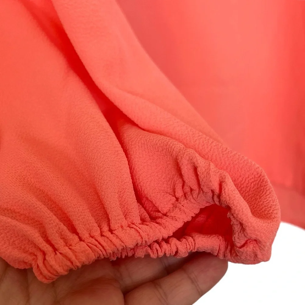 Michael Kors Grapefruit Pink Balloon Sleeve Zip Popover Blouse Business Casual L